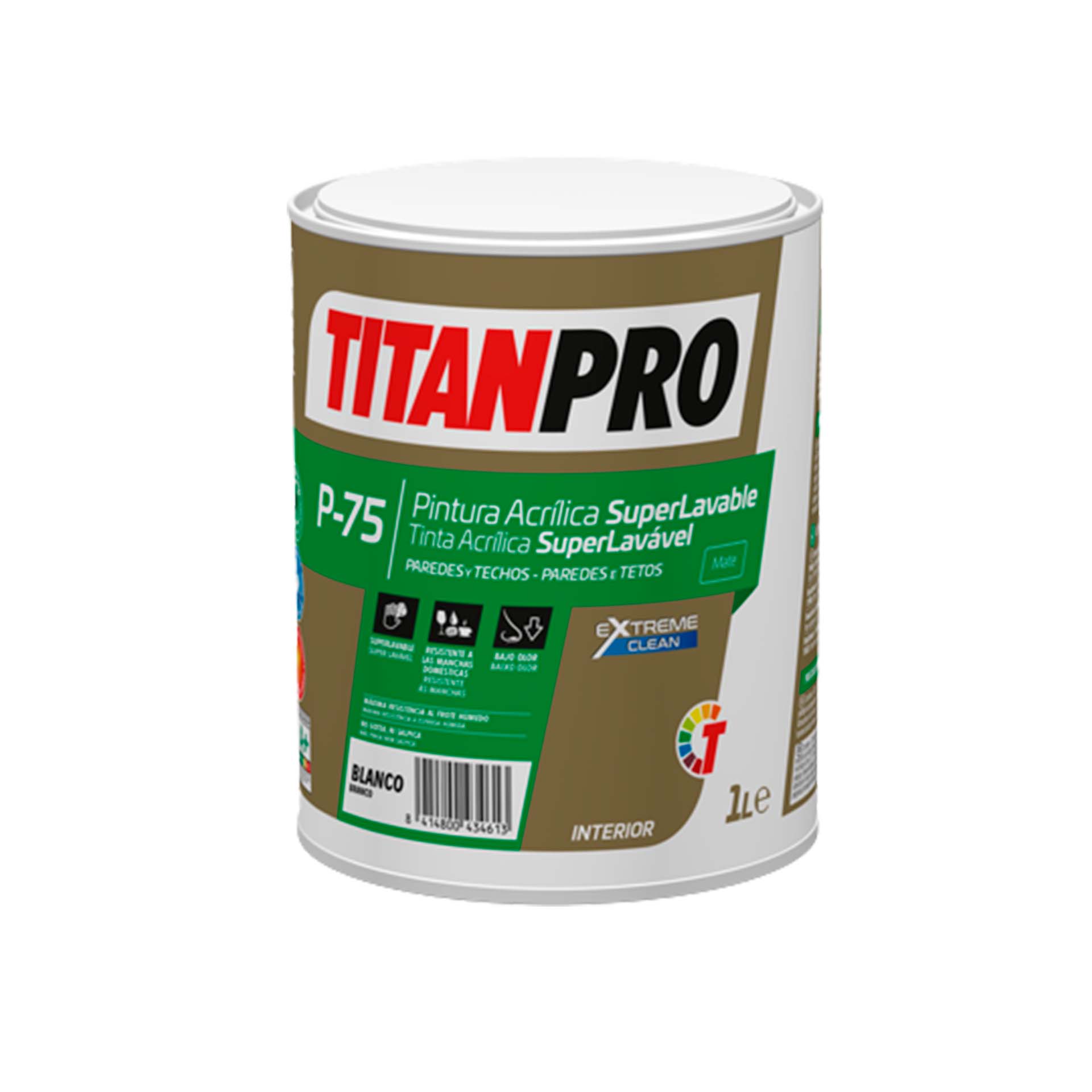 Tinta Acrílica Super Lavável P-75 Branco Mate 1L Titan Pro