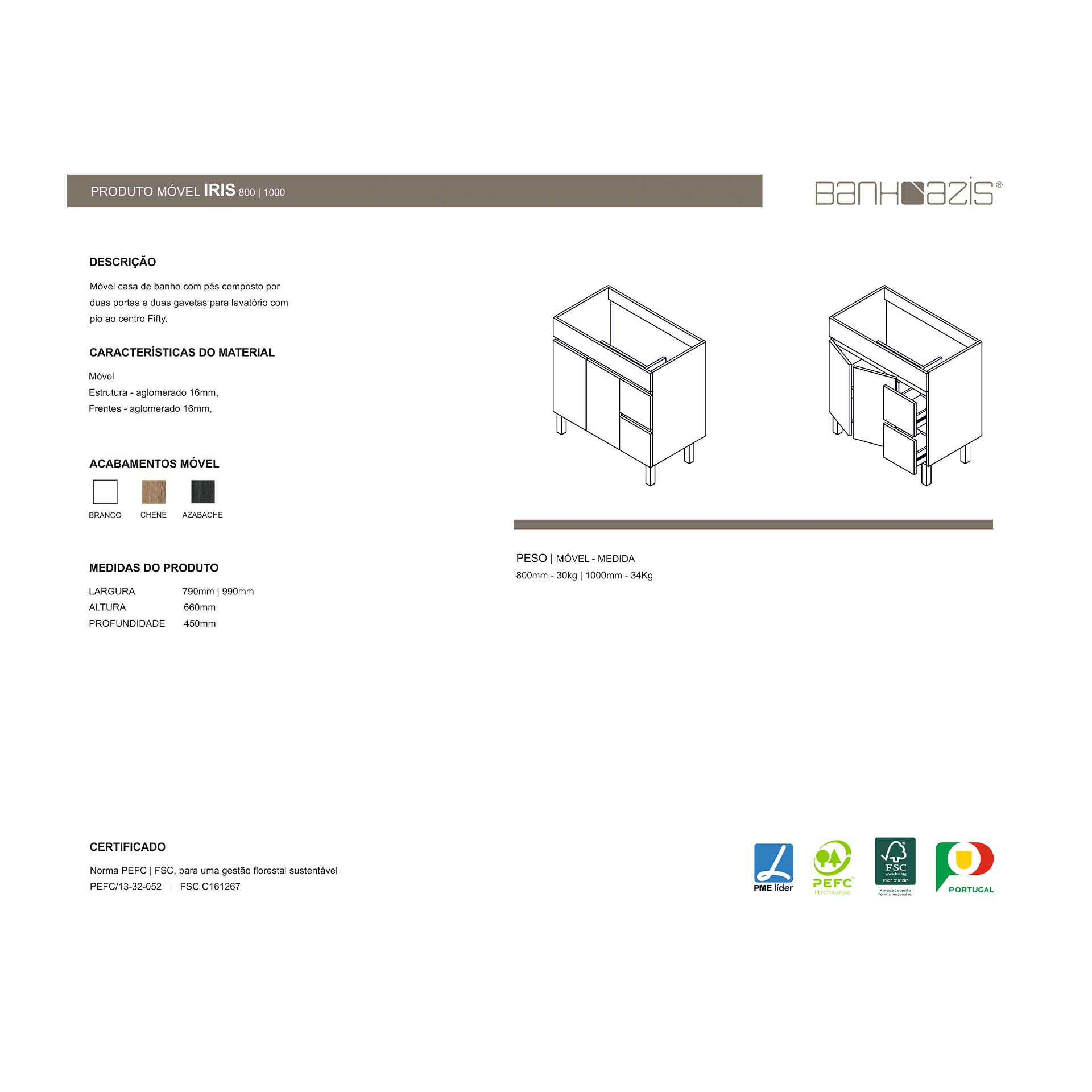 Móvel Iris 100 com Lavatório 100 Fifty Banhoazis
