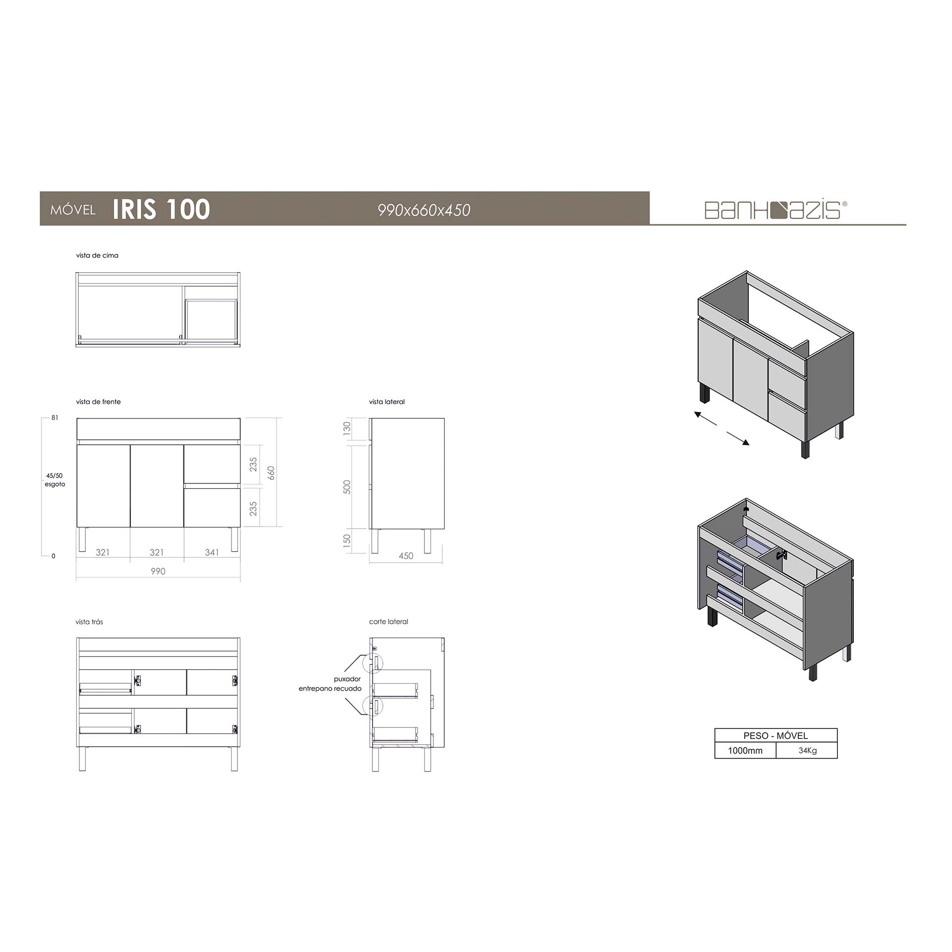 Móvel Iris 100 com Lavatório 100 Fifty Banhoazis
