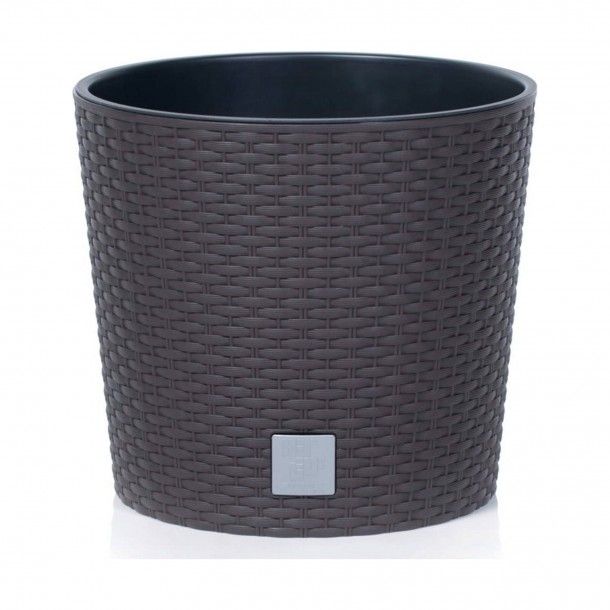 Vaso Redondo Baixo Estilo Ratan Castanho - 20 cm Vaso Redondo Baixo Estilo Ratan Castanho - 20 cm