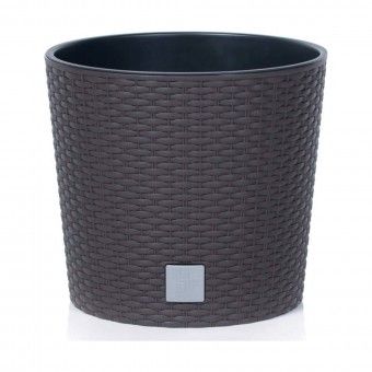 Vaso Redondo Baixo Estilo Ratan Castanho - 20 cm