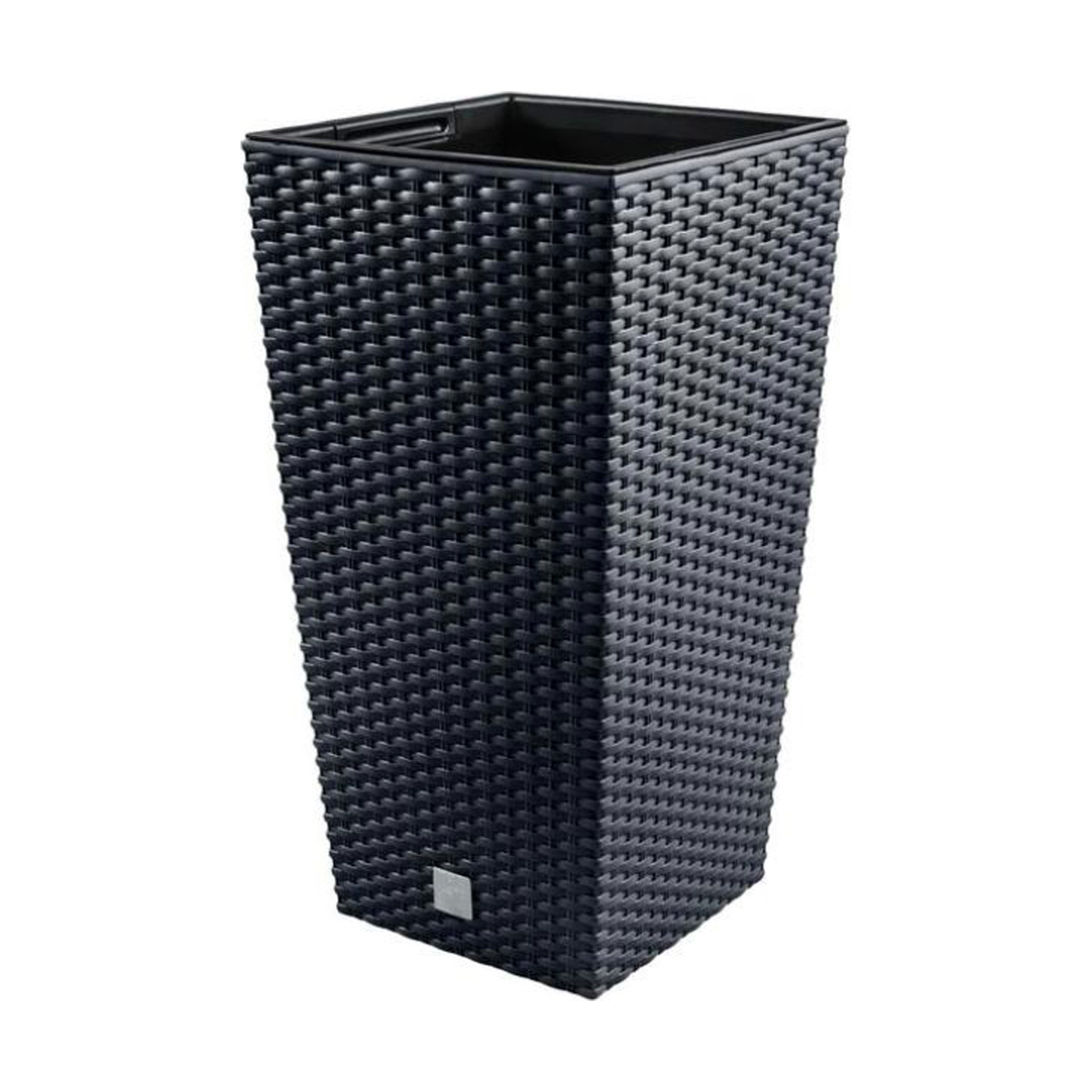 Vaso Quadrado Alto Estilo Ratan Antracite - 17 cm