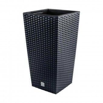 Vaso Quadrado Alto Estilo Ratan Antracite - 17 cm