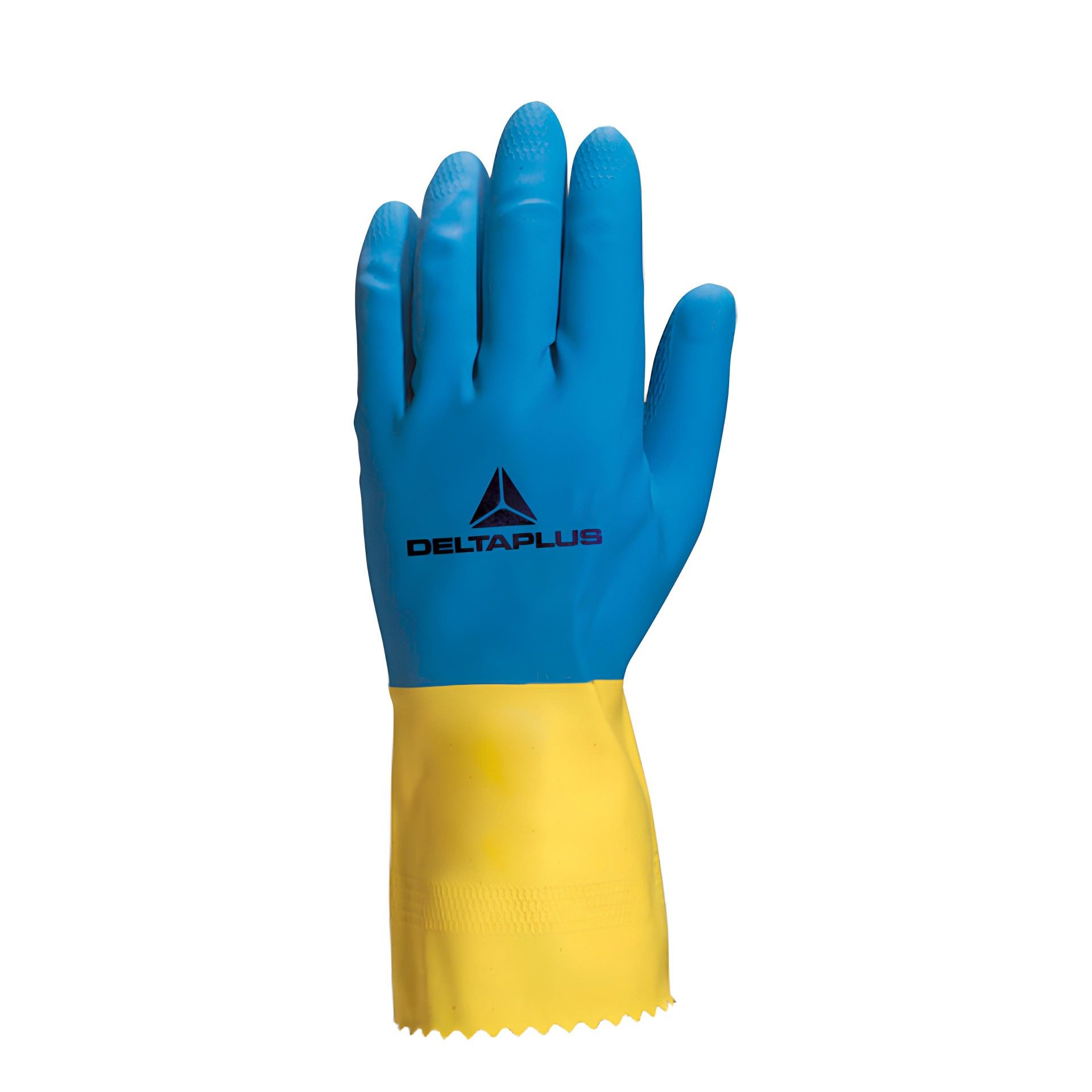 Luva Química de Latex 30cm Azul/Amarela Delta Plus