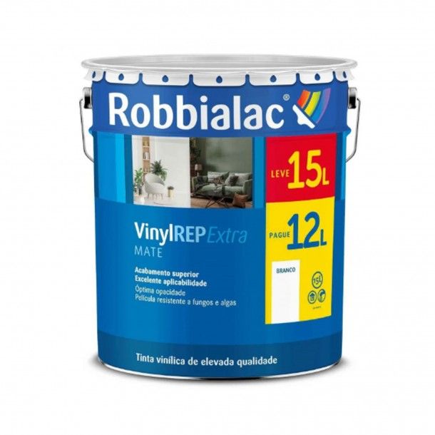 Tinta Vinylrep Extra Branco Mate 12L + 3L Robbialac Tinta Vinylrep Extra Branco Mate 12L + 3L Robbialac
