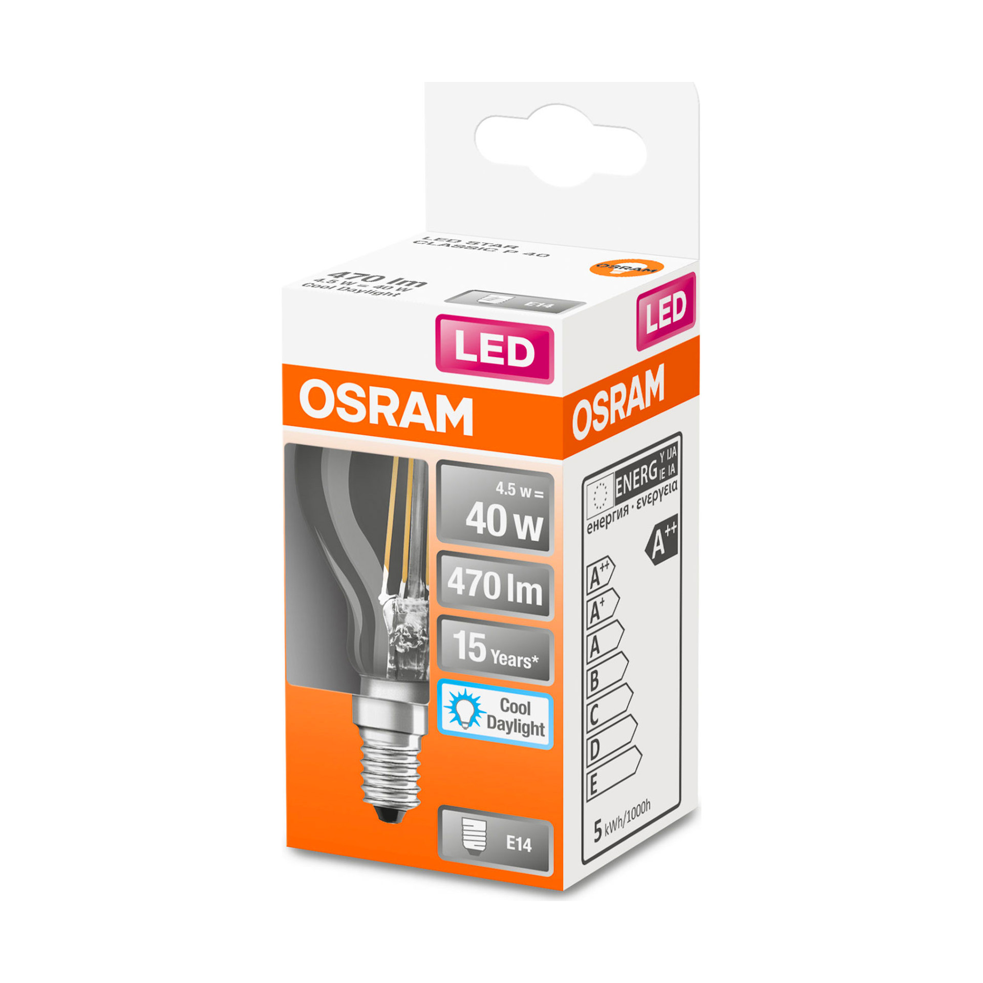 Lâmpada LED Filamento Osram Vidro Classic P40 E14 6500K