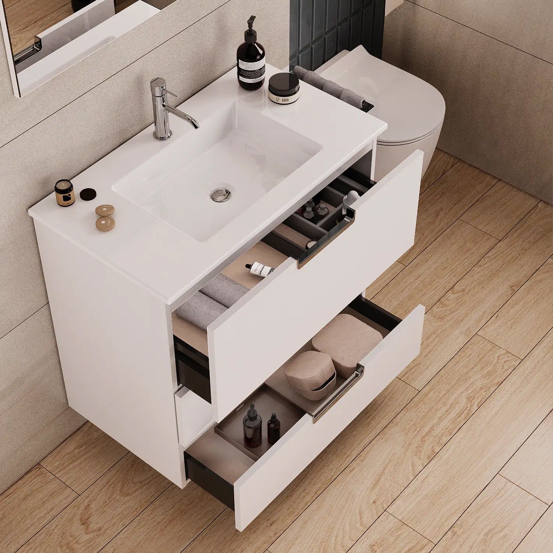 Móvel Casa de Banho Dedicato com Lavatório 80x73x45cm Branco Banhoazis