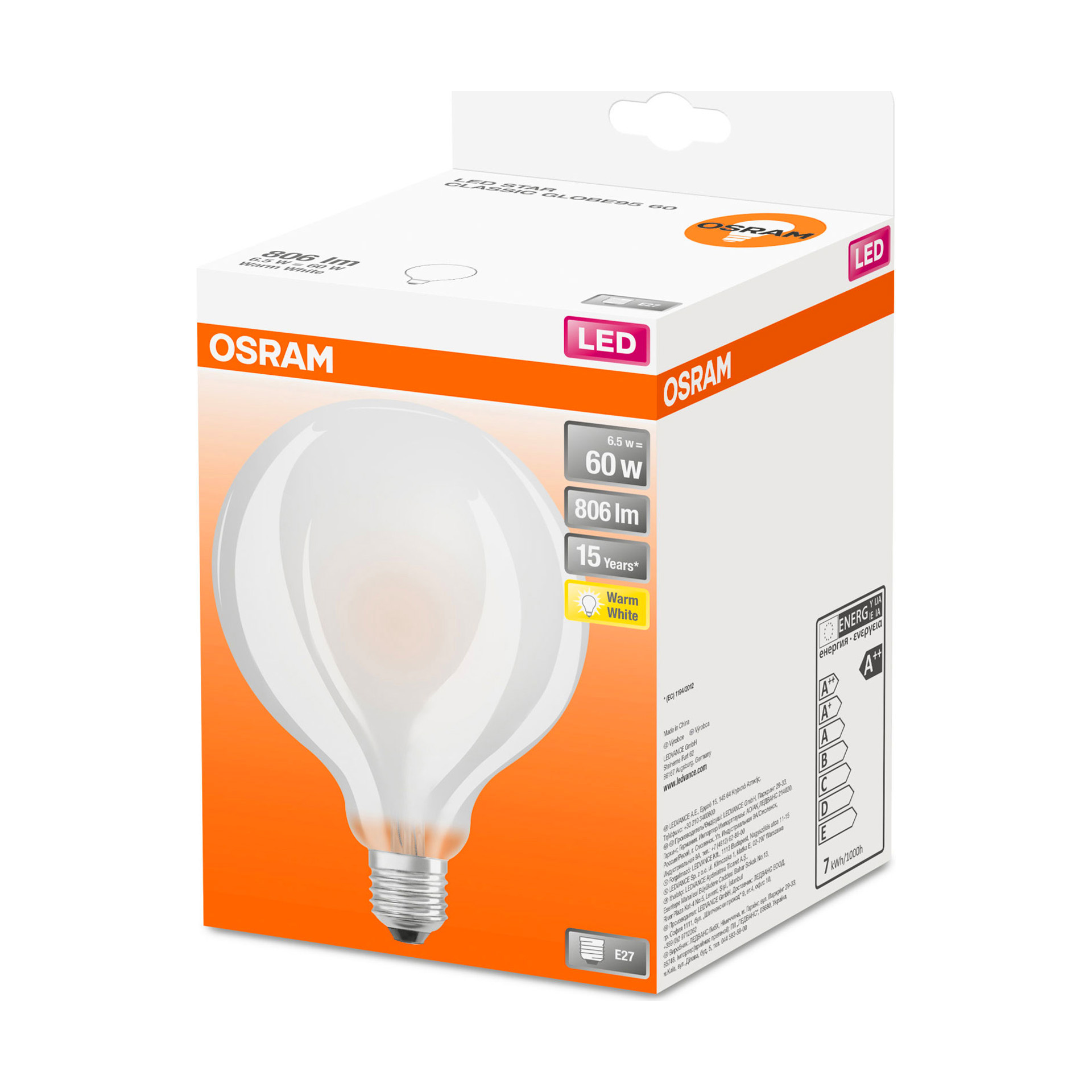 Lâmpada LED Osram Vidro Classic Globe 95 E27 2700K