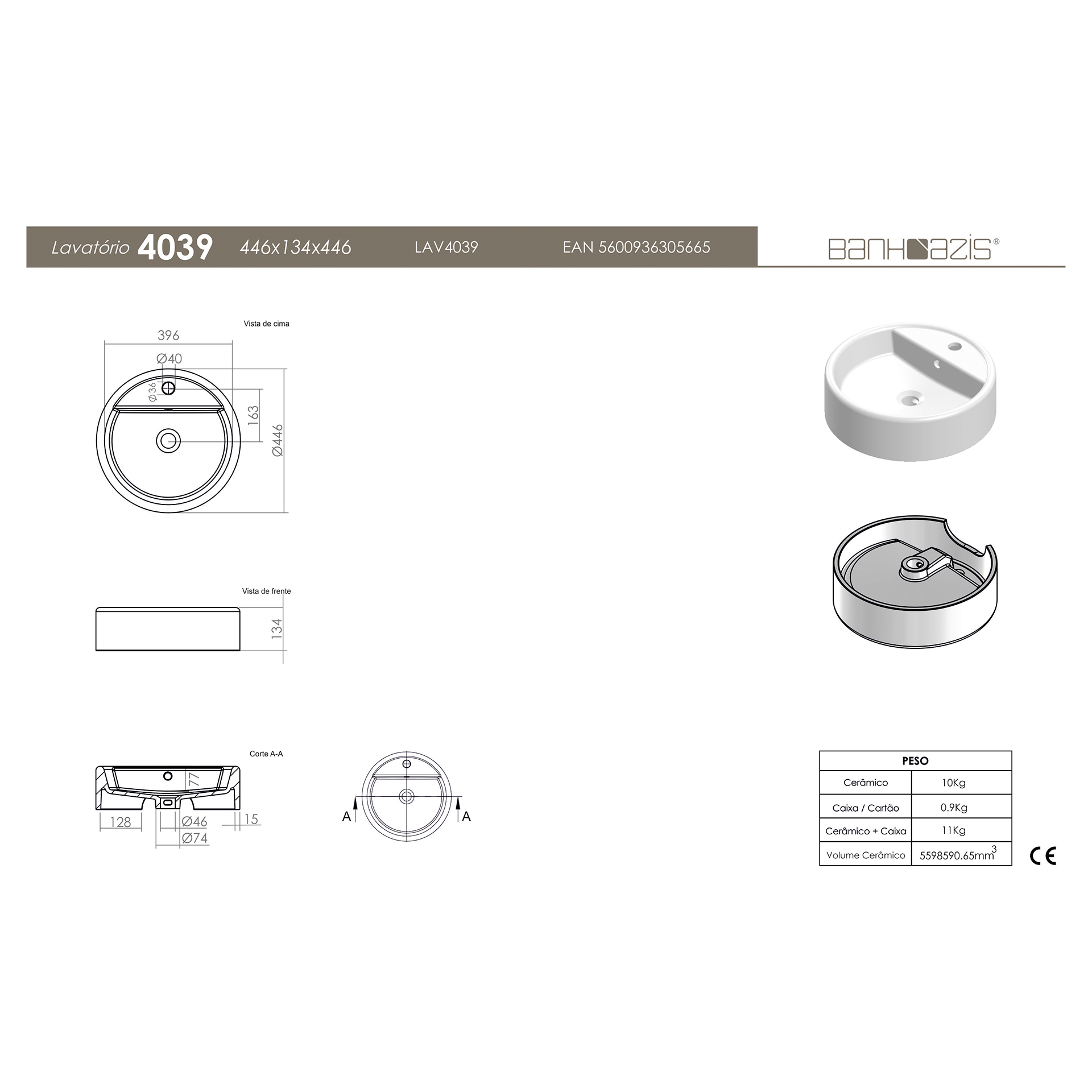 Lavatório de Pousar 4039 44x13cm