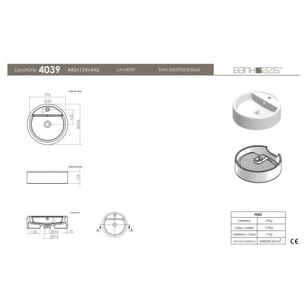 Lavatrio de Pousar 4039 44x13cm