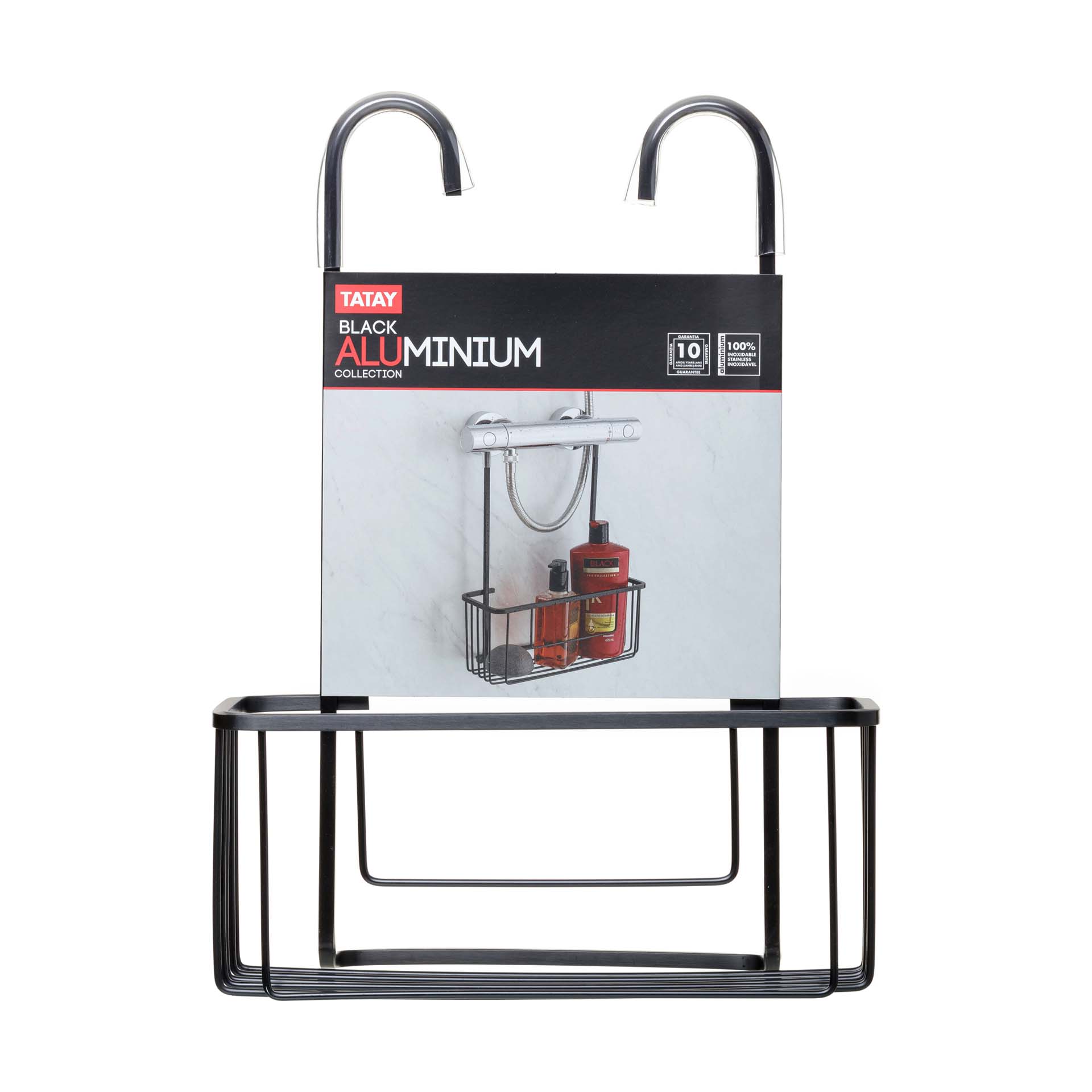 Cesto para Duche 38.5x28x12.80cm Alumínio Preto Tatay