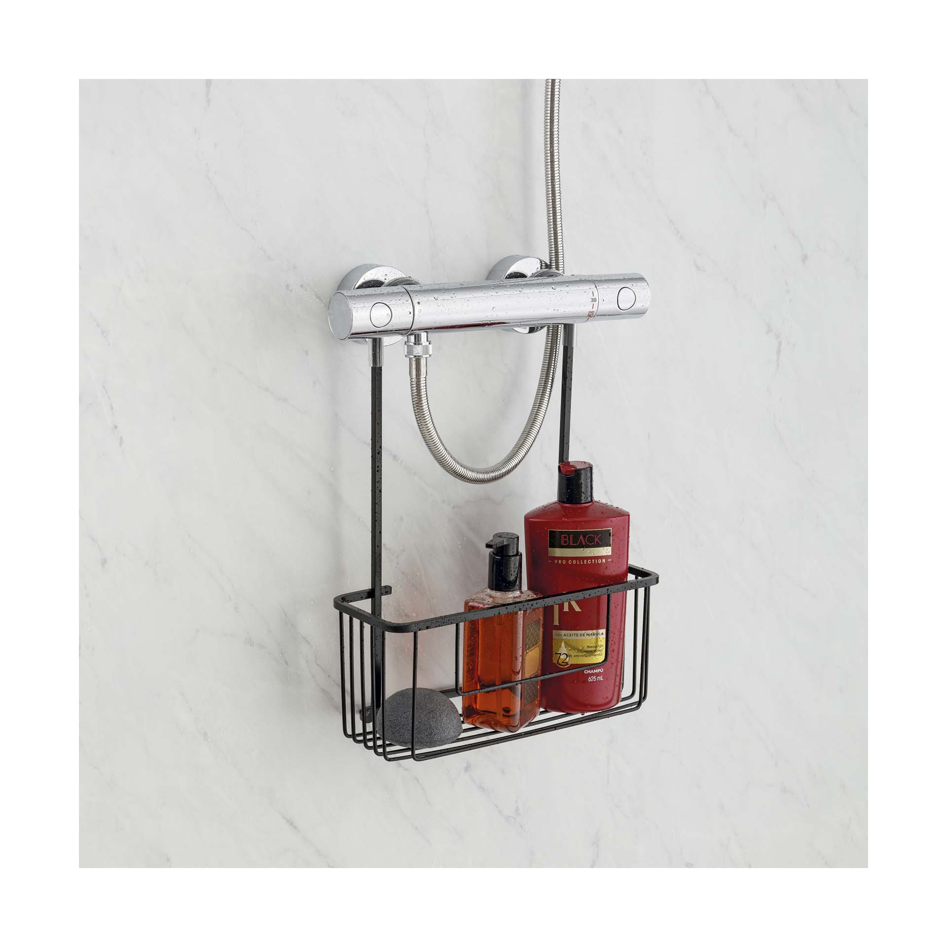 Cesto para Duche 38.5x28x12.80cm Alumínio Preto Tatay