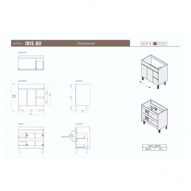 Mvel Iris 80 com Lavatrio Chene Banhoazis