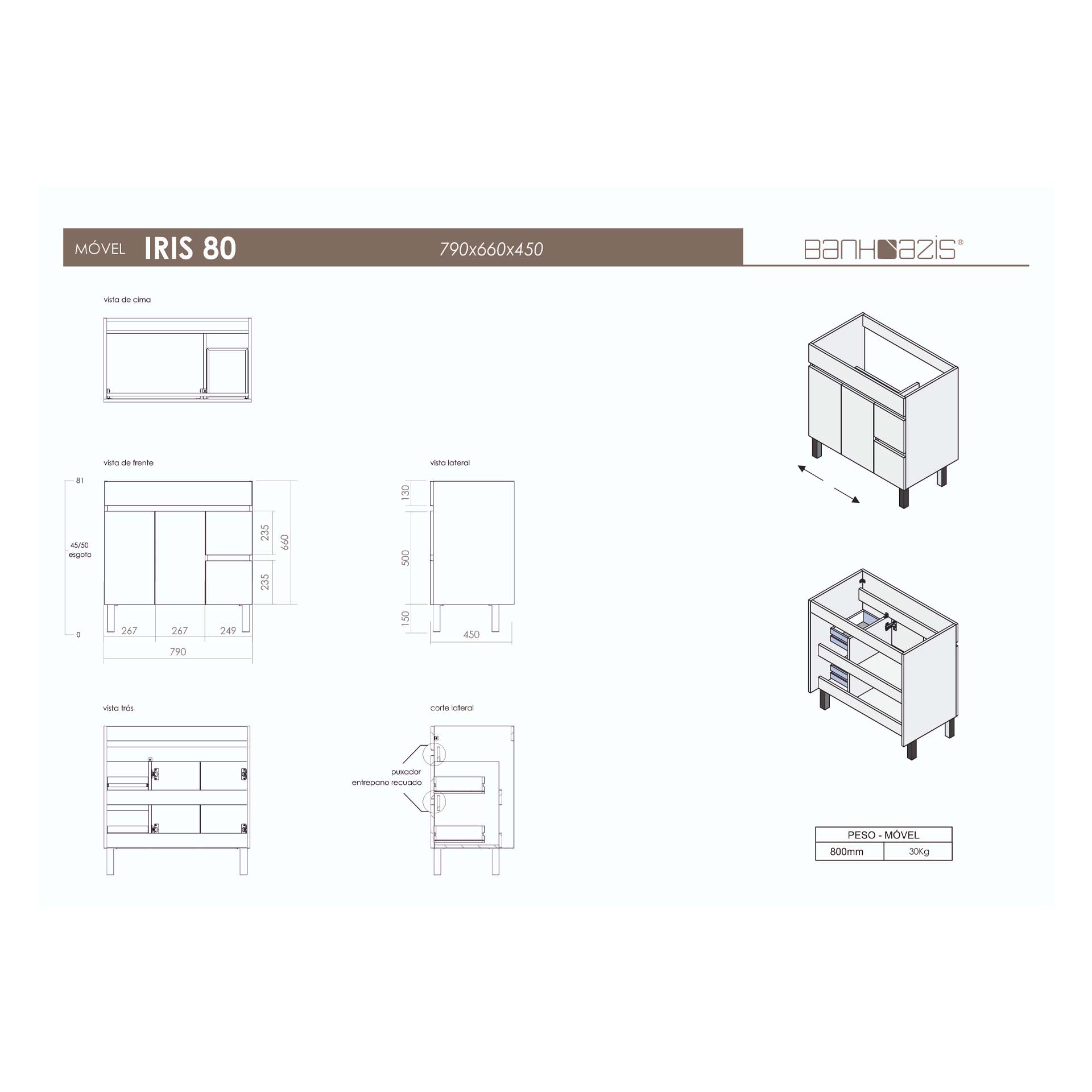 Móvel Iris 80 com Lavatório Chene Banhoazis