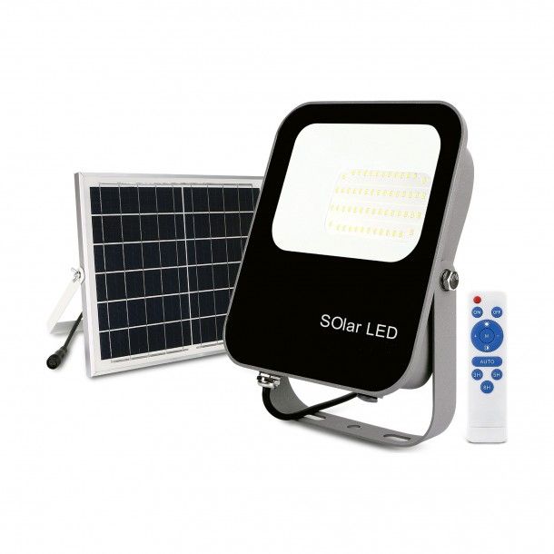 Projetor LED Solar Exterior com Comando 6500k 30W