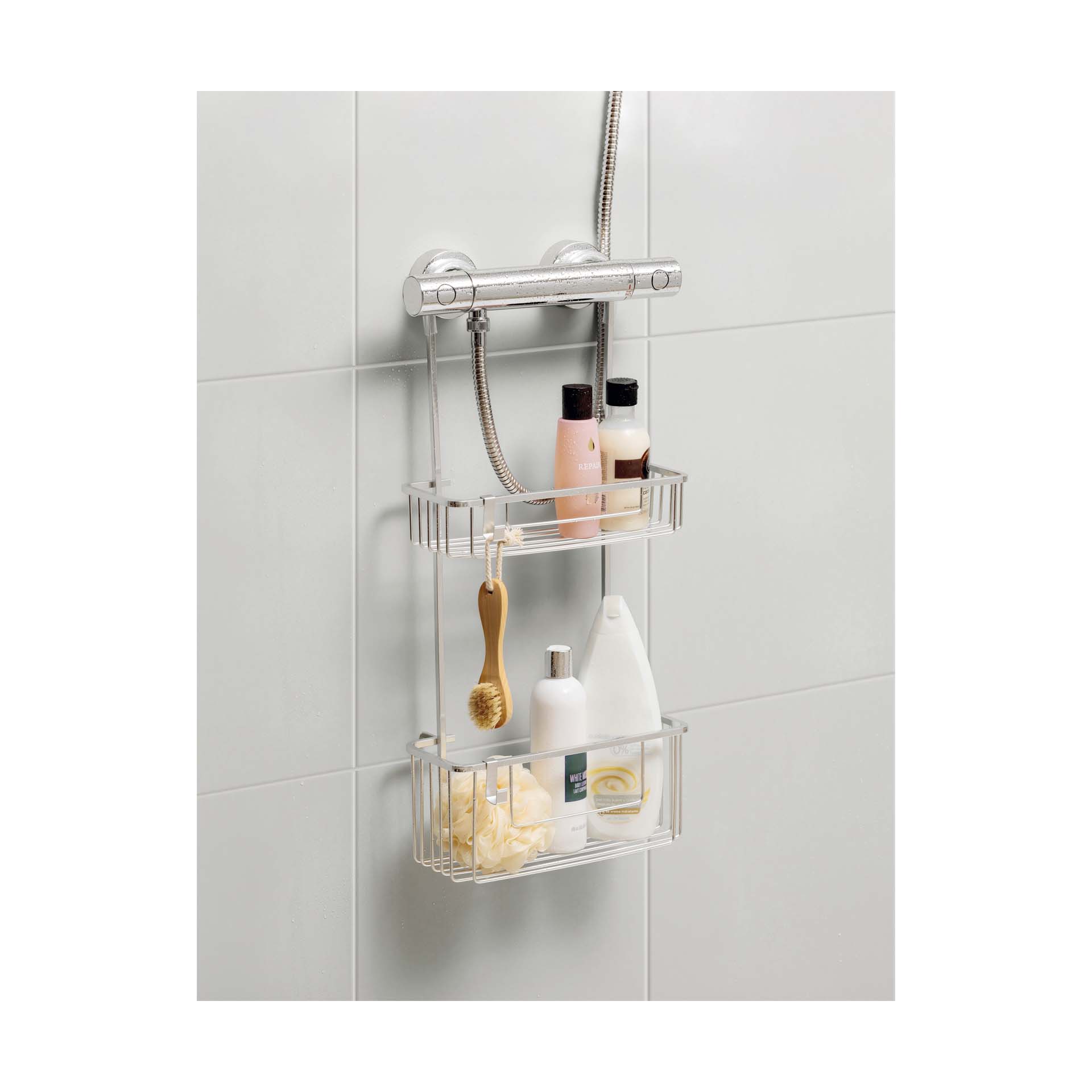 Cesto para Duche com 2 Prateleiras 60x28x13.50cm Alumínio Tatay