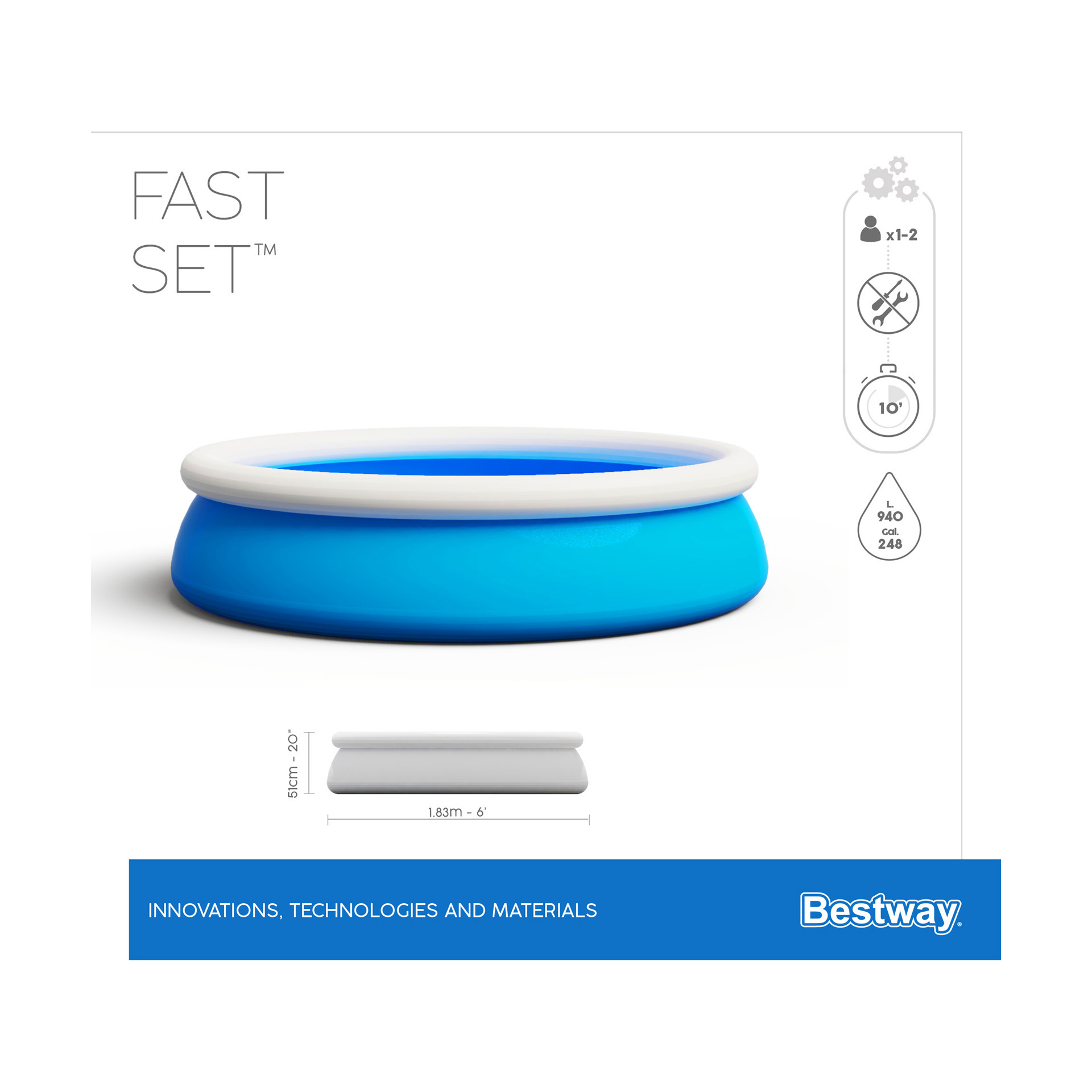 Piscina Bestway Fast Set 183x51cm Insuflável Redonda