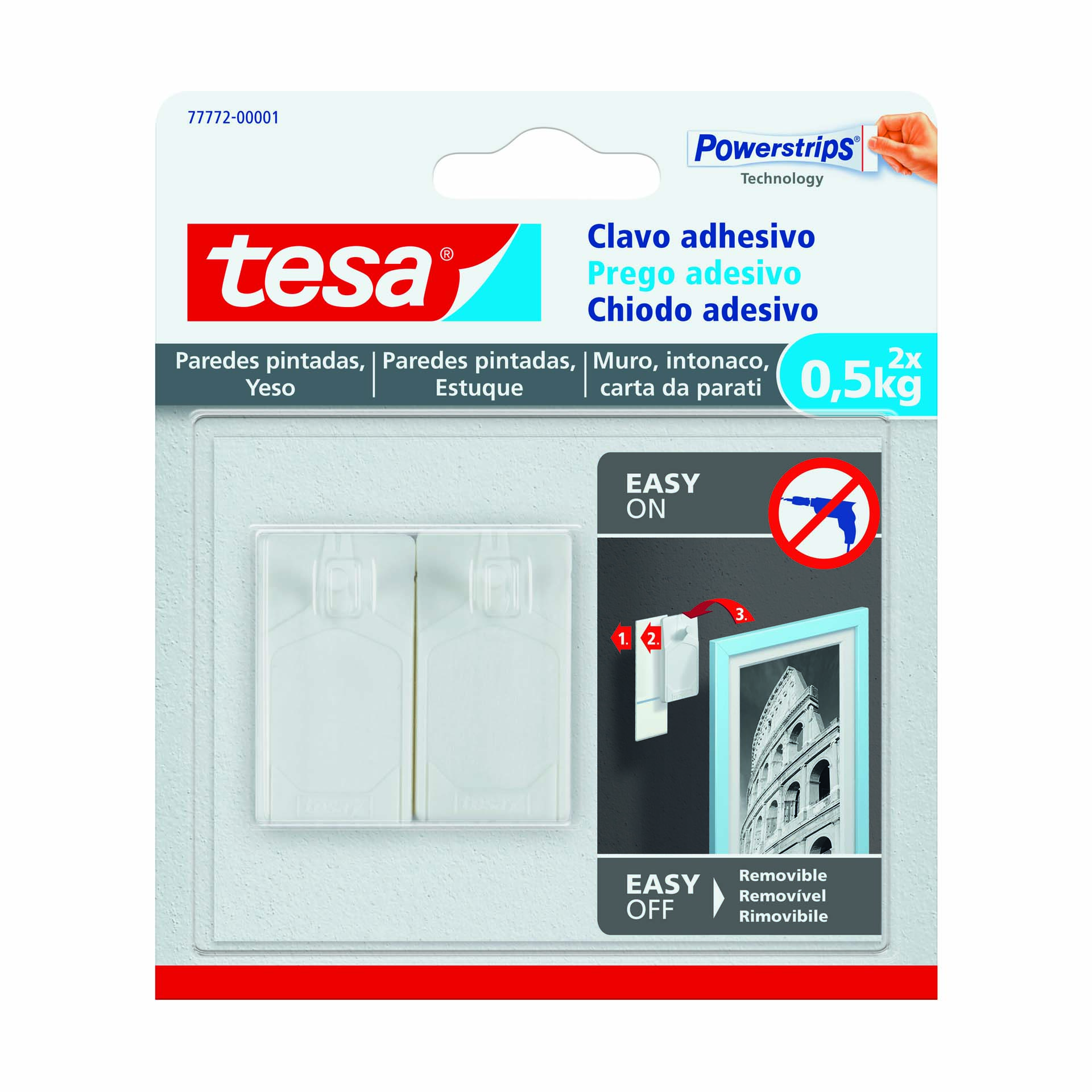 Cabide de Parede Adesivo 23x45x10mm PVC Branco Tesa 2 Uni