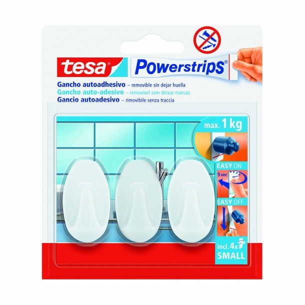 Cabide de Parede Adesivo 26x45x17mm PVC Branco Tesa 3 Uni