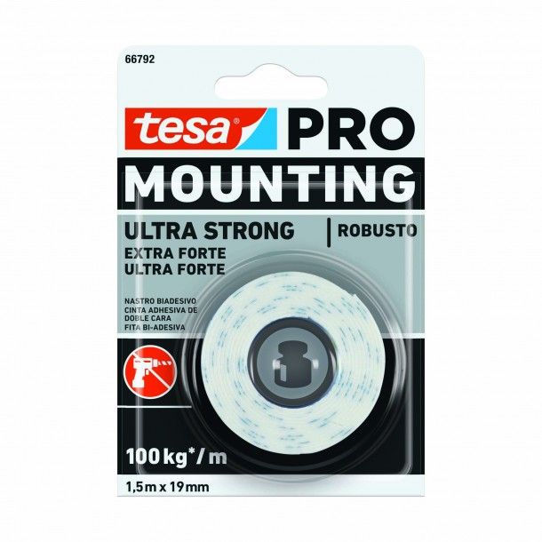 Fita Dupla Face Extra Forte 19mm 1.5M Espuma Branca Tesa