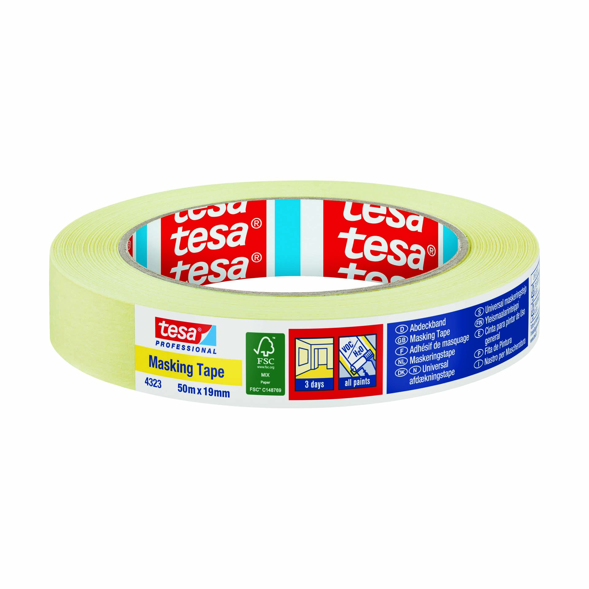 Fita Adesiva de Proteção Papel Lisa 19mm 50M Creme Tesa