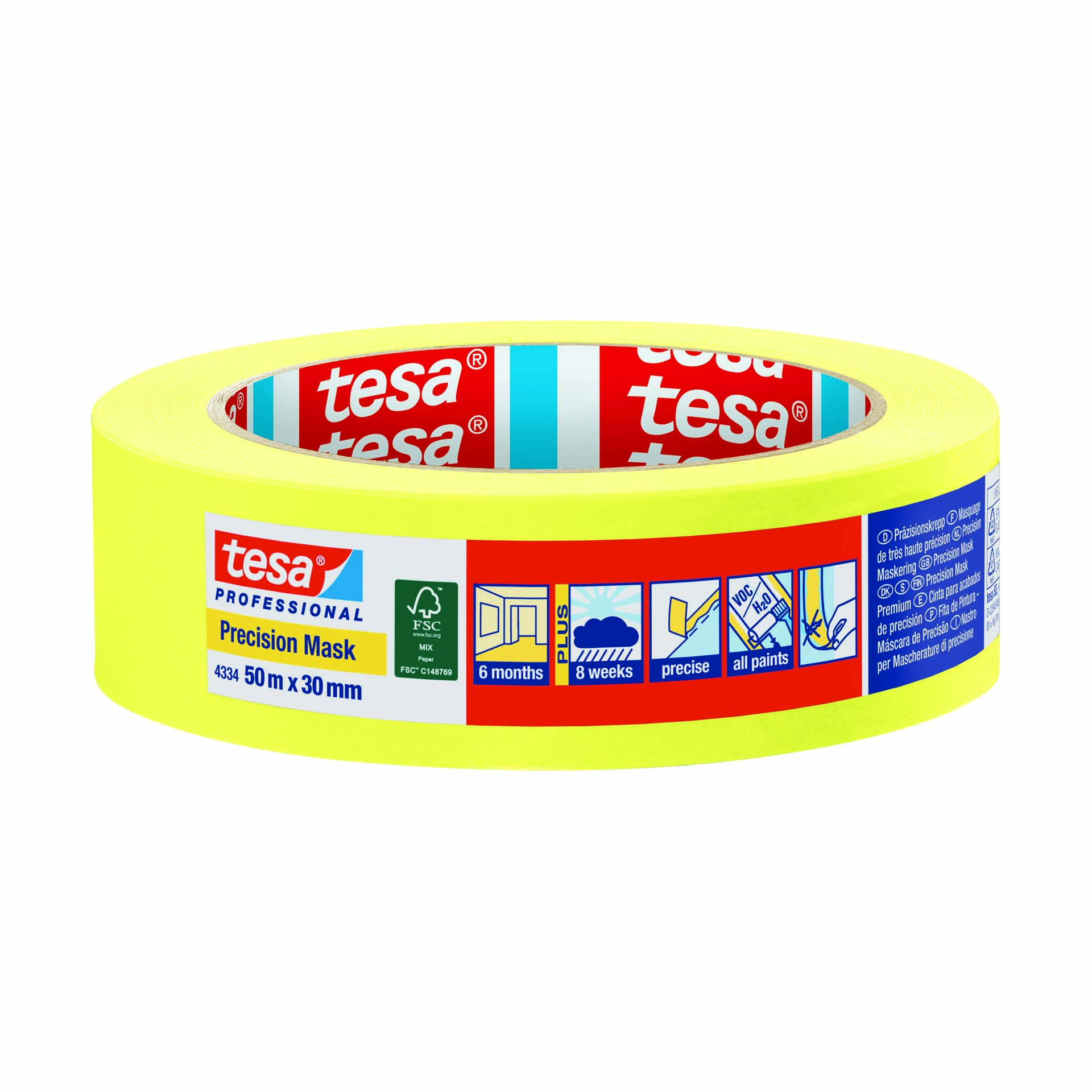 Fita Adesiva de Proteção Papel Lisa 25mm 50M Amarela Tesa