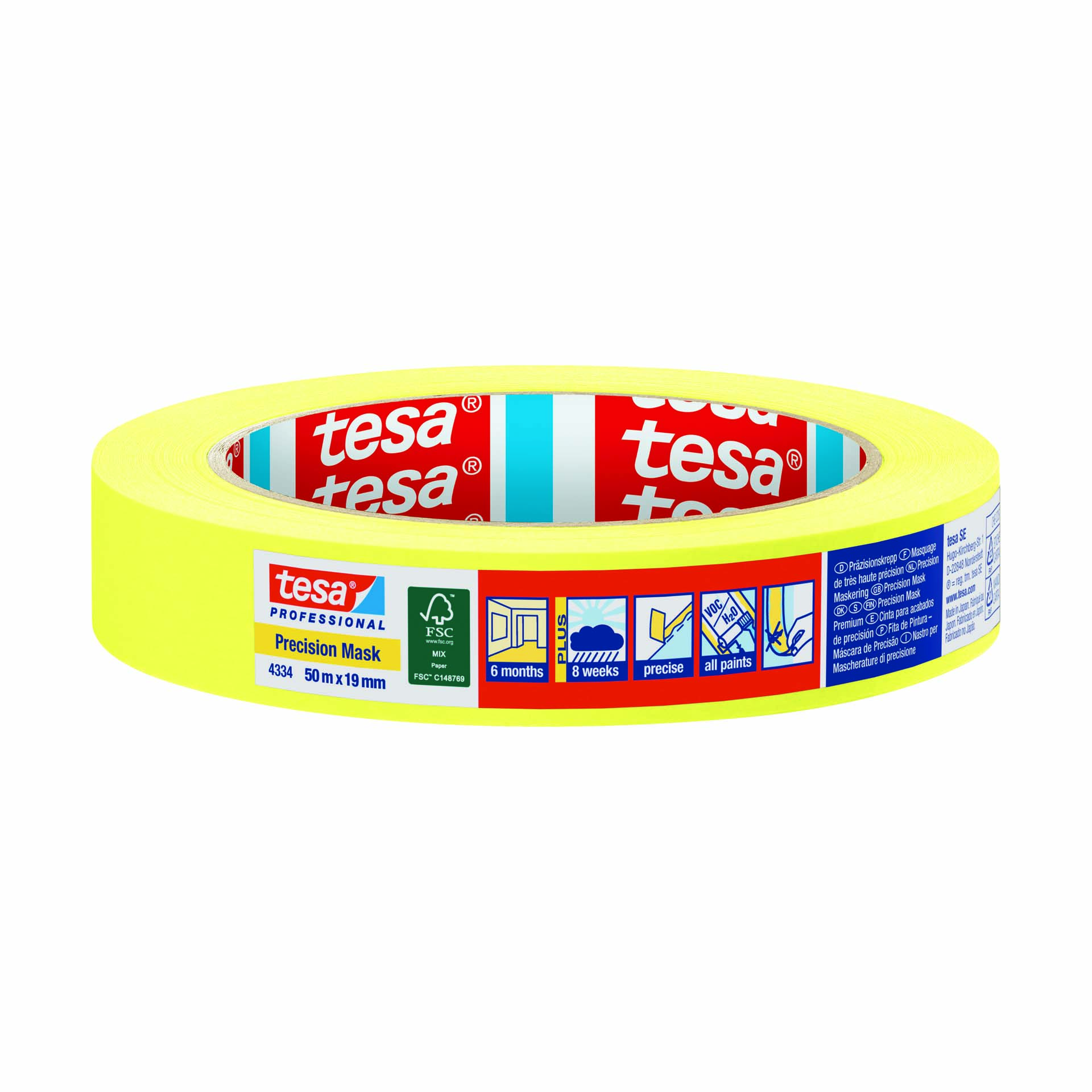 Fita Adesiva de Proteção Papel Lisa 19mm 50M Amarela Tesa