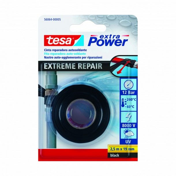 Fita Reparadora Extra Power 19mm 2.5M Silicone Preta Tesa