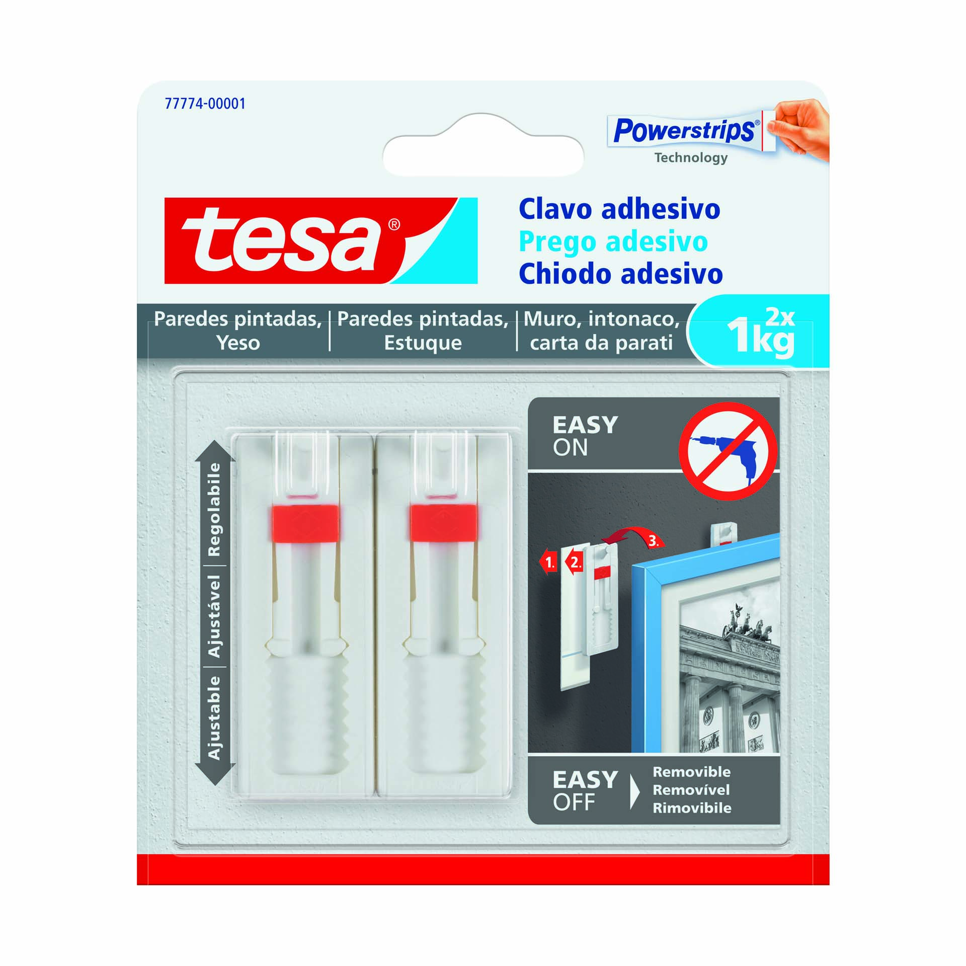 Prego Adesivo Ajustável 23x64x10mm PVC Tesa 2 Uni