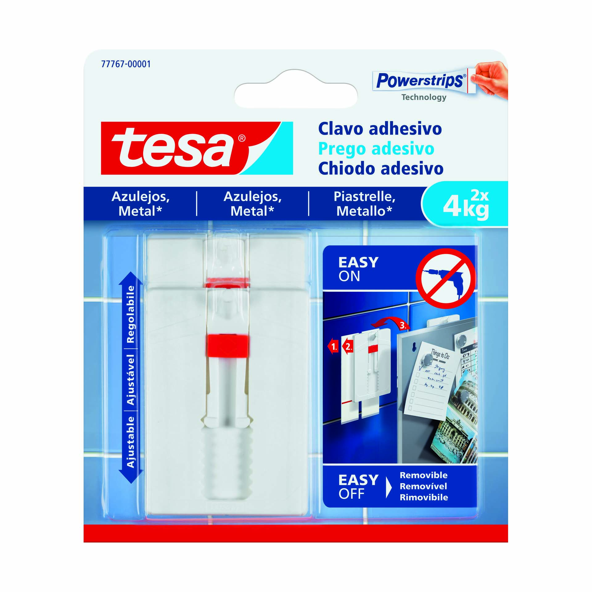 Prego Adesivo Ajustável 45x64x10mm PVC Tesa 2 Uni