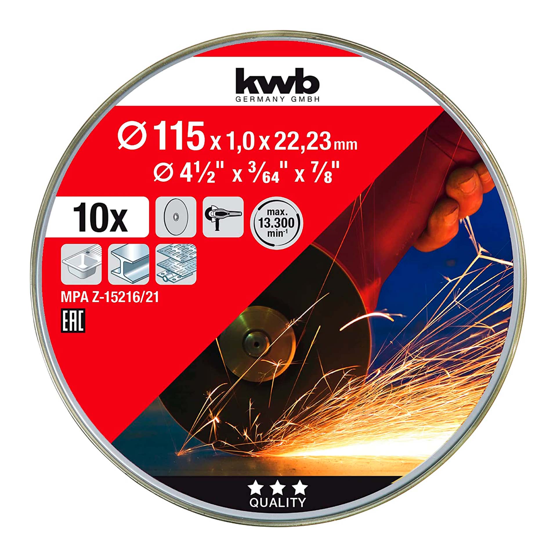 Conjunto 10 Discos de Corte 115x1,0x22,23mm KWB