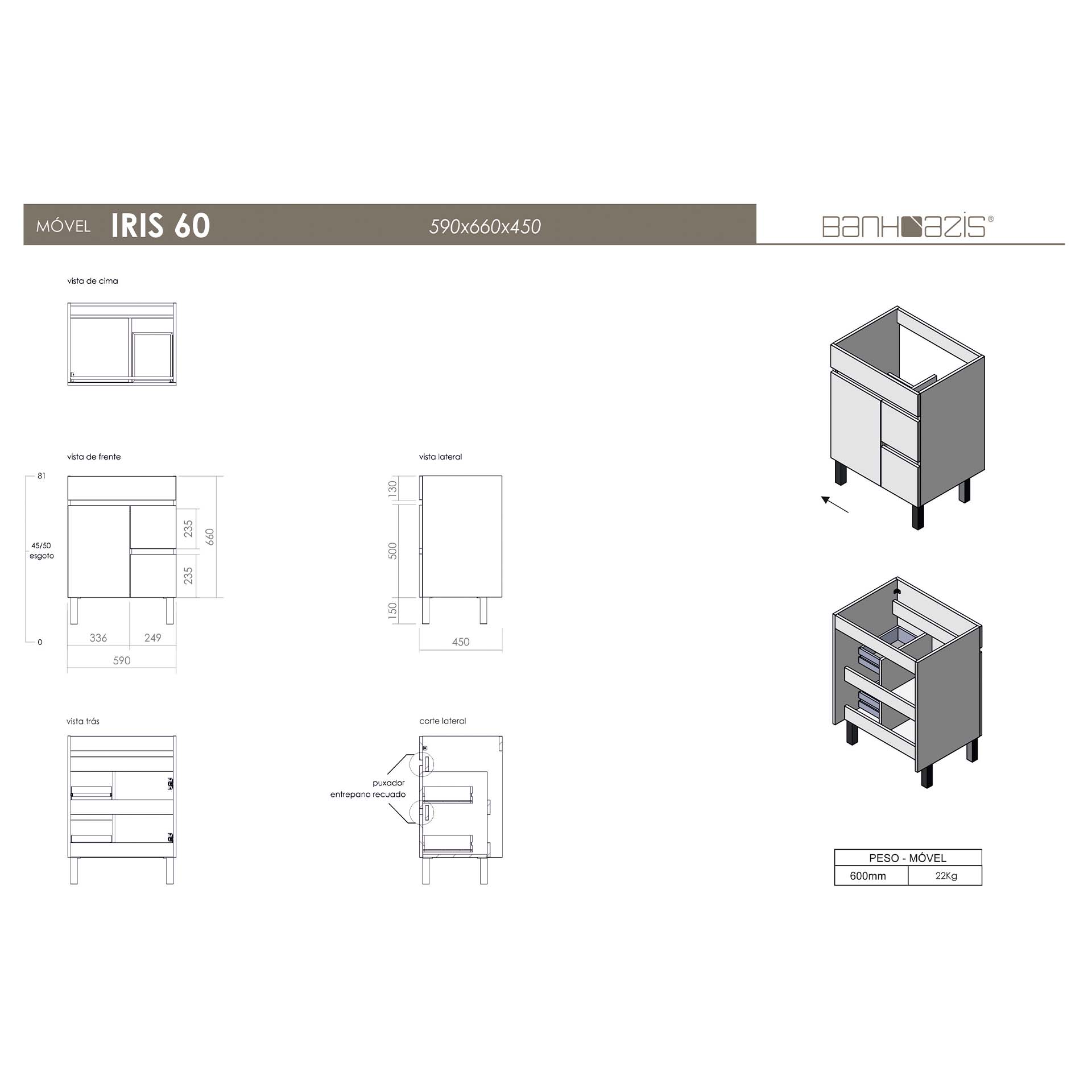 Móvel Casa de Banho Iris 60 com Lavatório 60 Fifty Banhoazis
