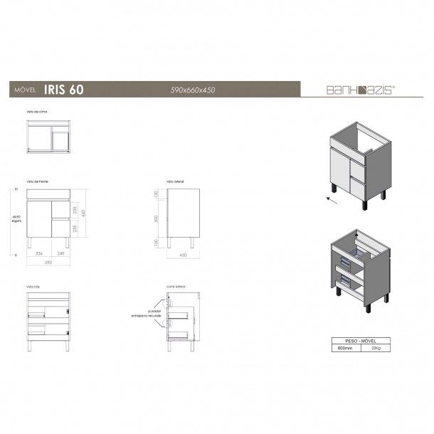 M�vel Casa de Banho Iris 60 com Lavat�rio 60 Fifty Banhoazis