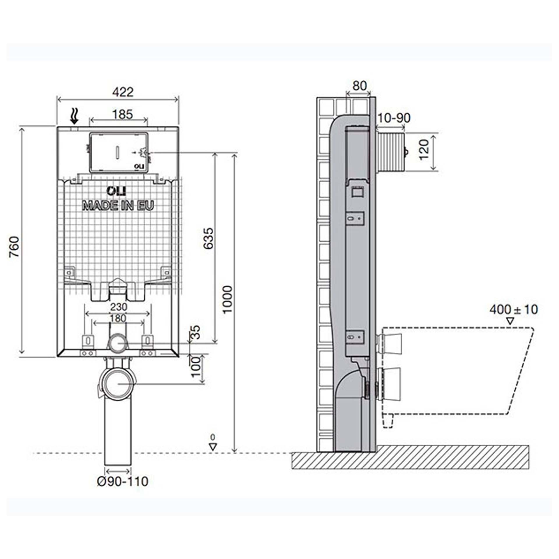 Estrutura de Sanita Suspensa Oli80 Simflex com Placa Bound Cromada OLI