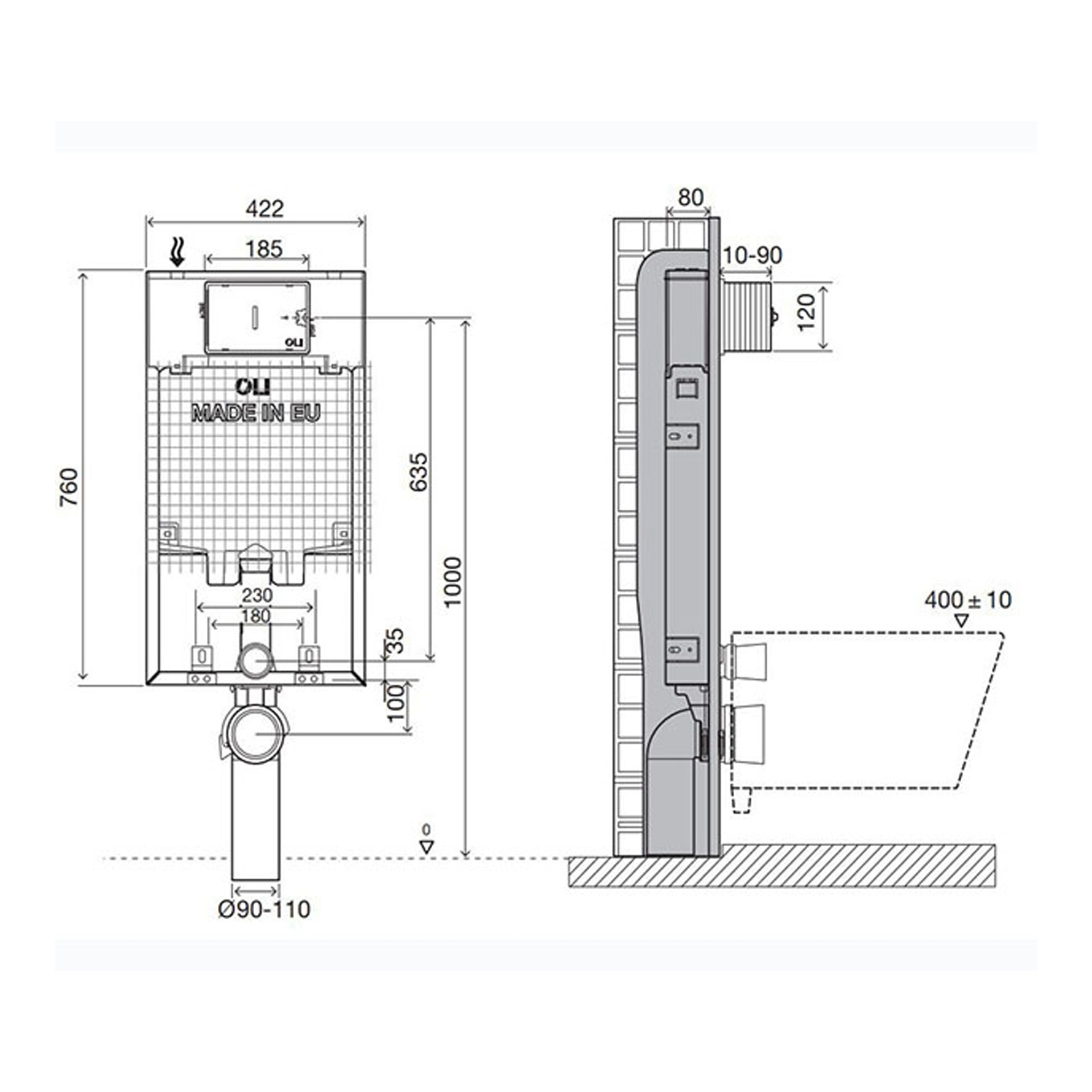 Estrutura de Sanita Suspensa Oli80 Simflex com Placa iPlate Cromada OLI