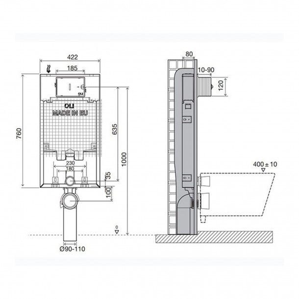 Estrutura de Sanita Suspensa Oli80 Simflex com Placa iPlate Cromada OLI Estrutura de Sanita Suspensa Oli80 Simflex com Placa iPlate Cromada OLI