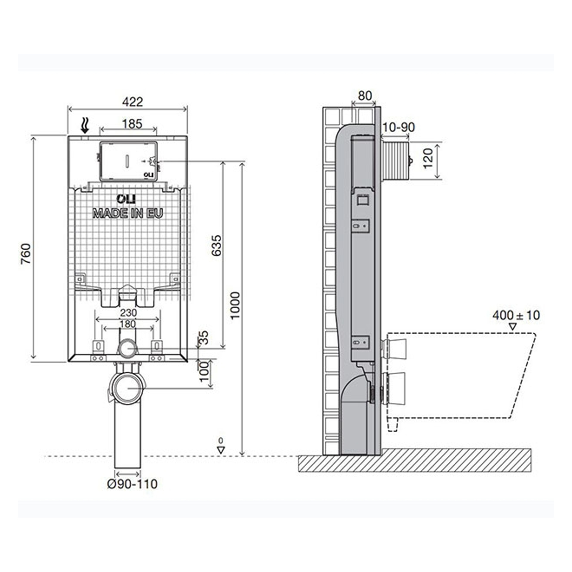 Estrutura de Sanita Suspensa Oli80 Simflex com Placa Plain Cromada OLI