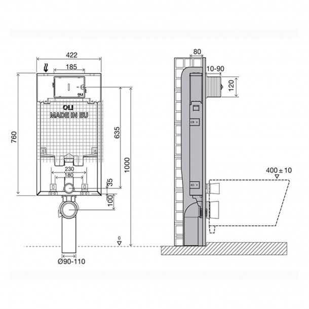 Estrutura de Sanita Suspensa Oli80 Simflex com Placa Plain Cromada OLI Estrutura de Sanita Suspensa Oli80 Simflex com Placa Plain Cromada OLI
