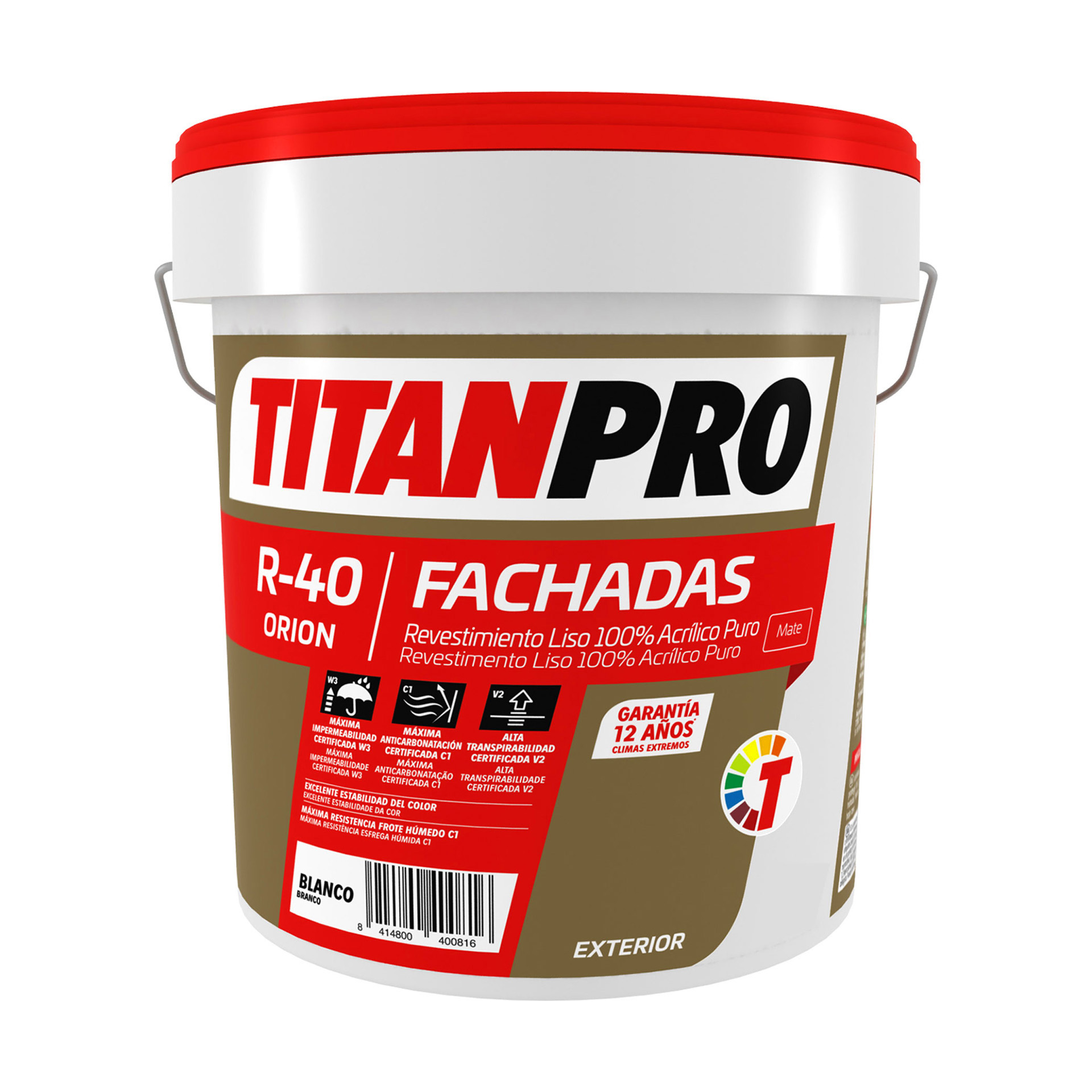 Tinta Revestimento Acrílica Pura Mate Branca R-40 1L Titan Pro