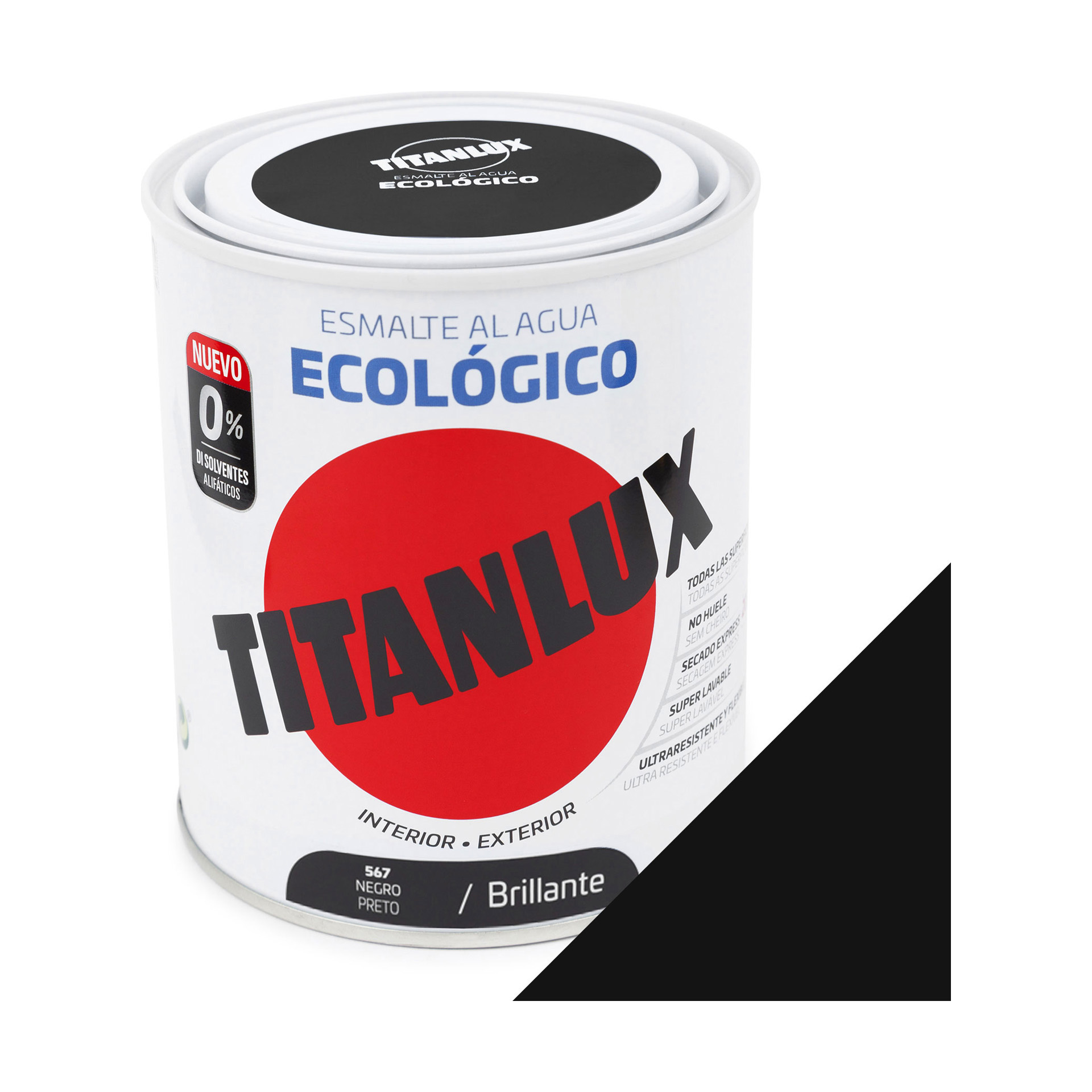 Esmalte Ecológico Base Água Brilhante Titanlux Preto 750ml