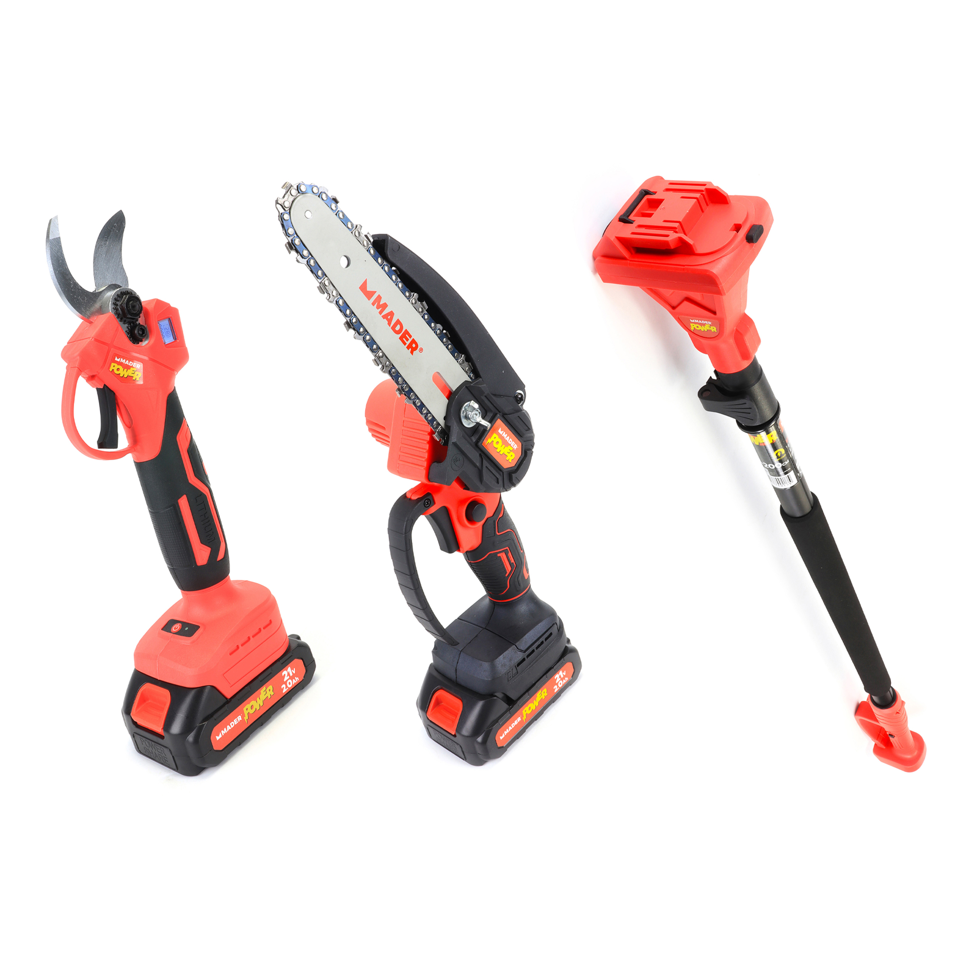 Tesoura de Poda + Serra a Bateria + Extensor 21V 2Ah Mader