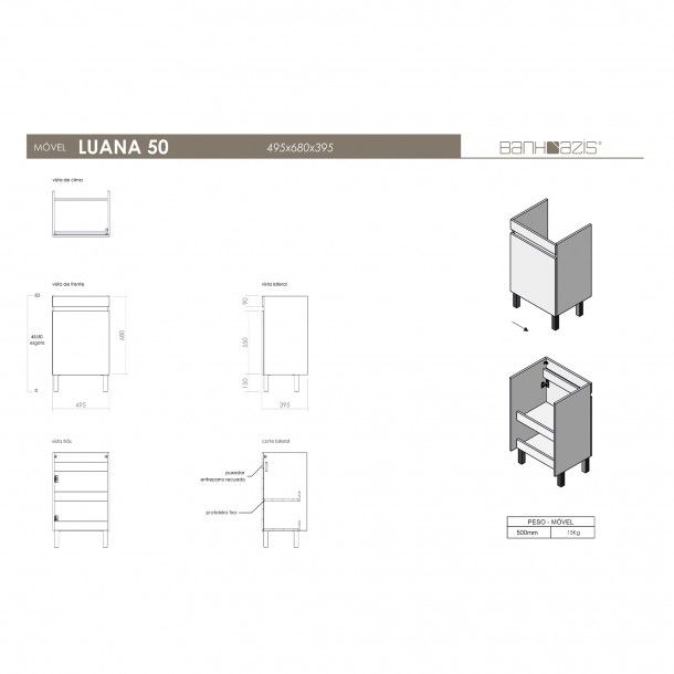 M�vel Luana 50x41cm com Lavat�rio Banhoazis