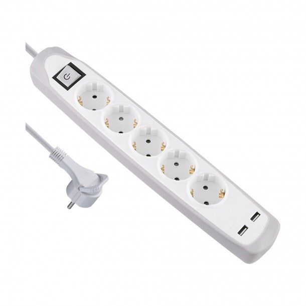 Extensão 5 Tomadas com USB e Interruptor Extensão 5 Tomadas com USB e Interruptor