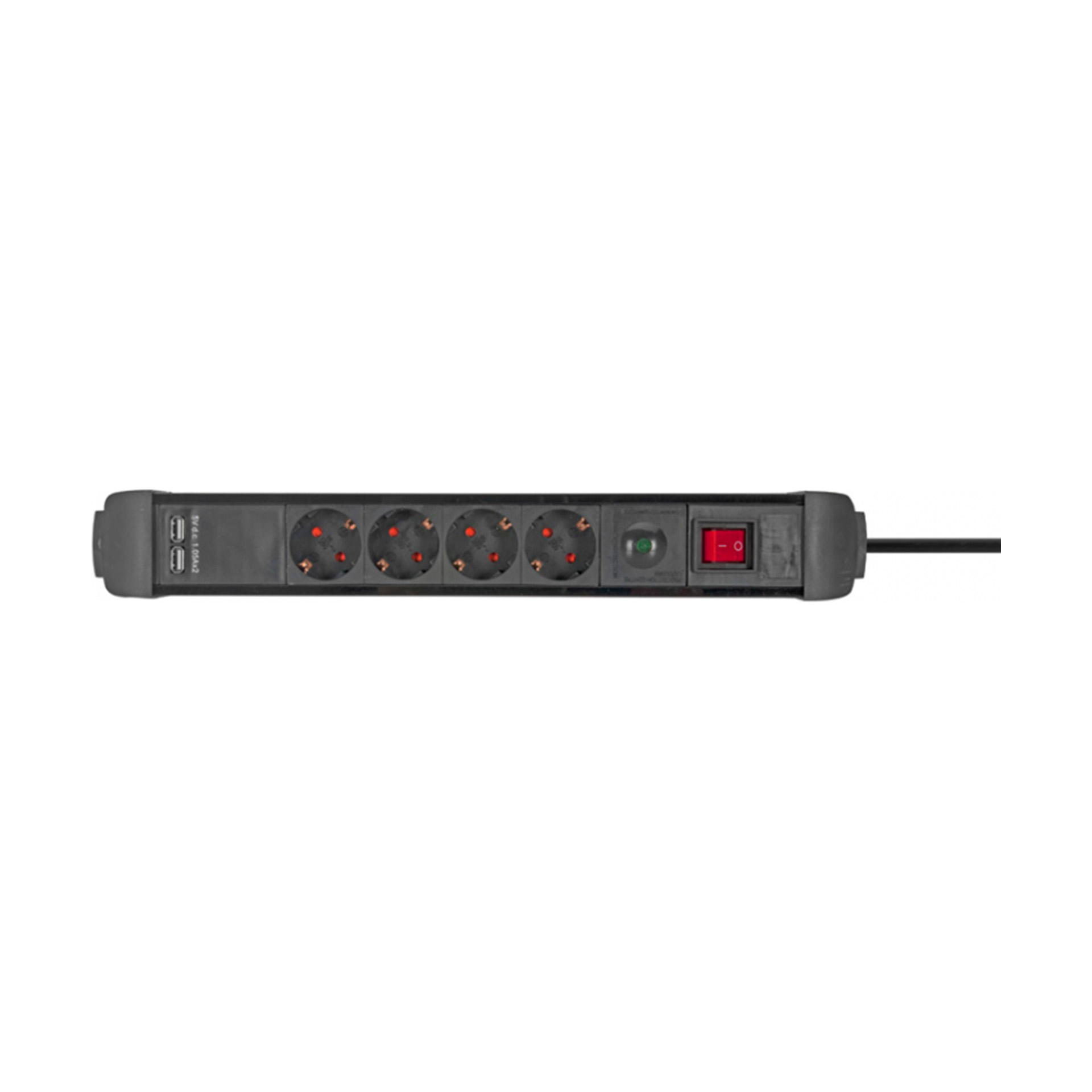 Extensão 4 Tomadas com Interruptor e USB Preta