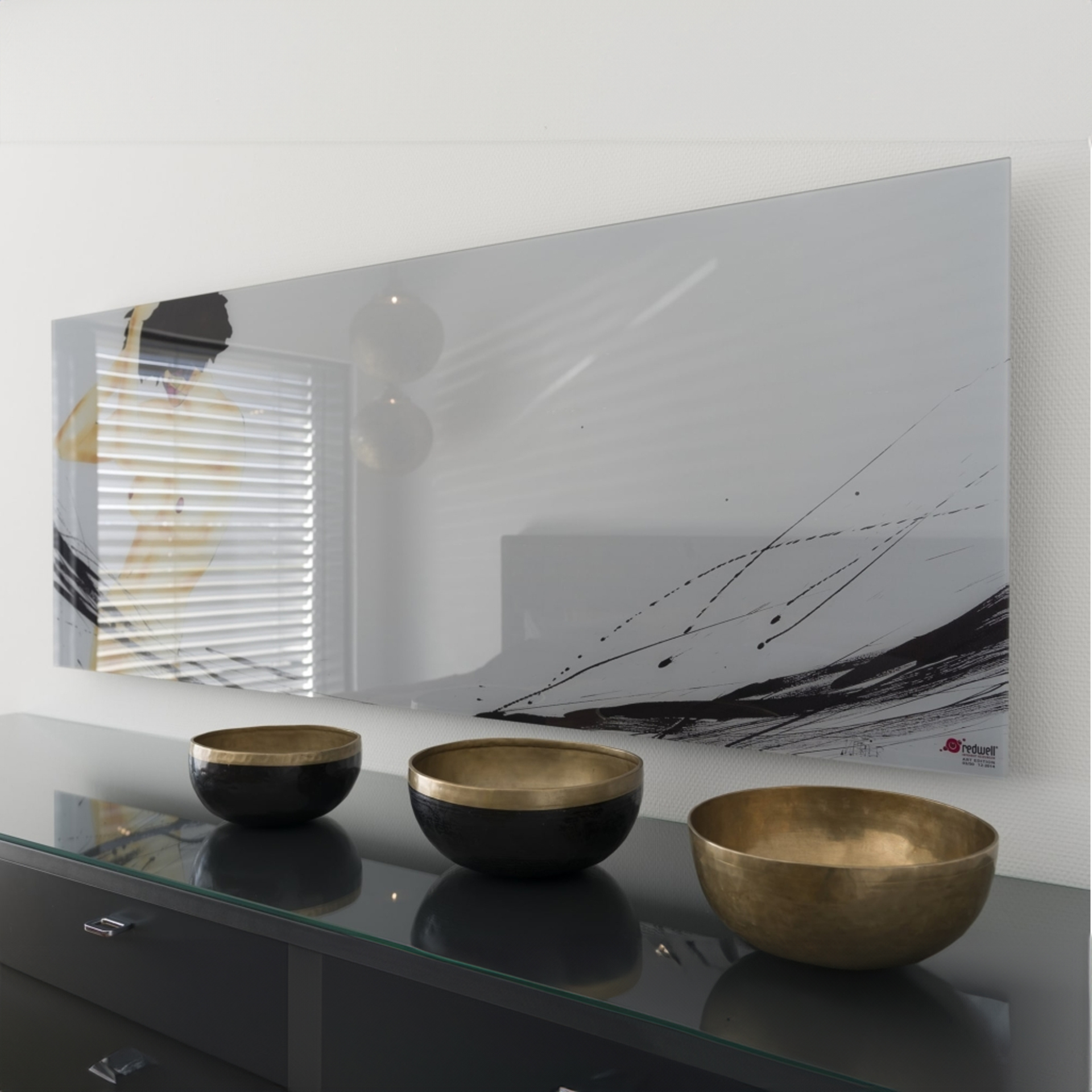 Painel Aquecedor Infravermelhos Retangular Vidro Personalizável 250W 720x320x19mm Redwell