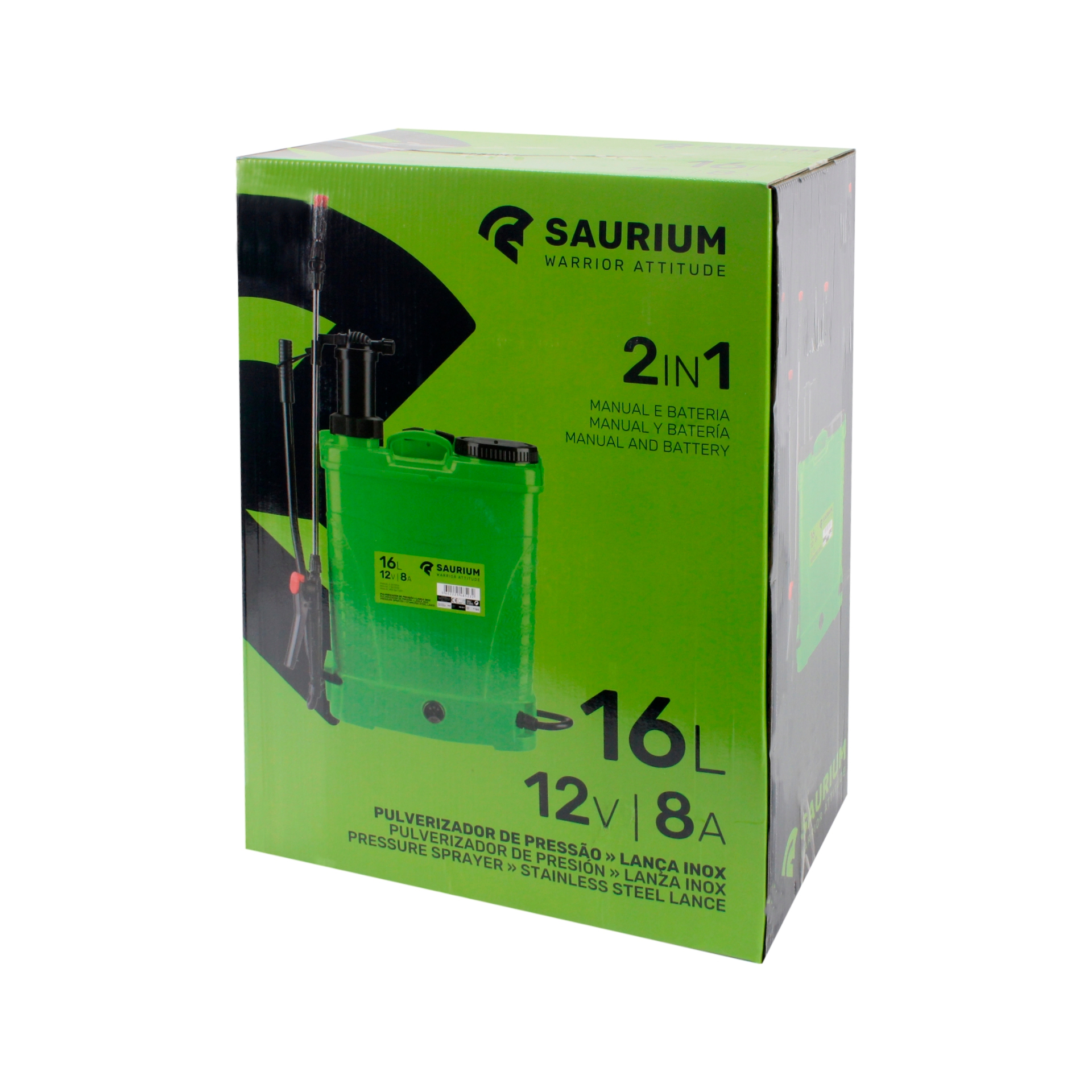 Pulverizador de Pressão 2 em 1 Manual e Bateria 12V 16L Saurium