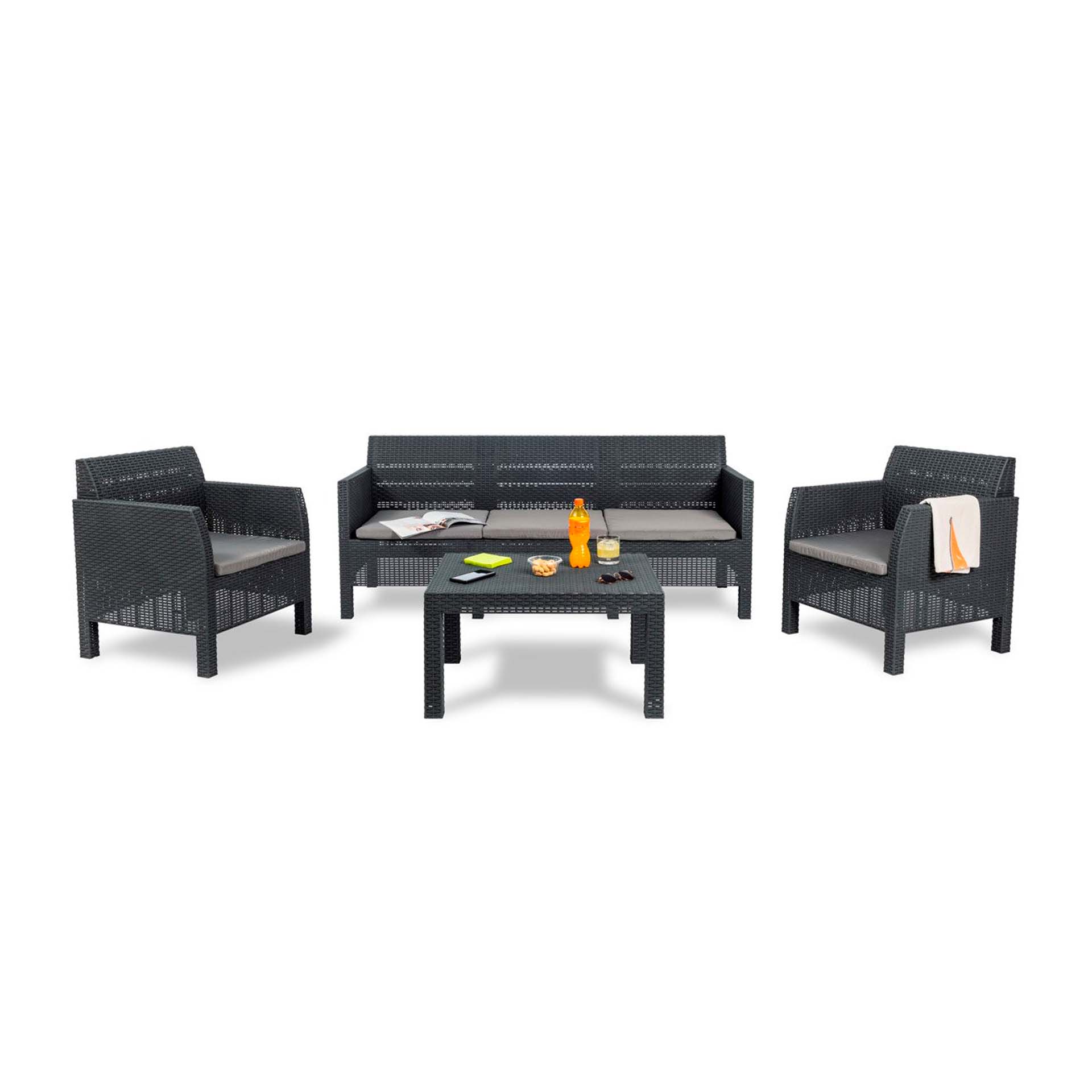 Conjunto de Jardim com Mesa e Sofá 5 Lugares Cinza Escuro Toomax
