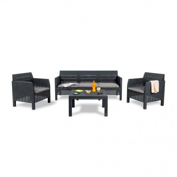Conjunto de Jardim com Mesa e Sofá 5 Lugares Cinza Escuro Toomax Conjunto de Jardim com Mesa e Sofá 5 Lugares Cinza Escuro Toomax