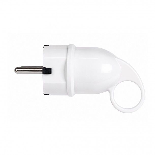 Ficha Macho Schuko Saída Lateral 2P+T 16A Branca Ficha Macho Schuko Saída Lateral 2P+T 16A Branca