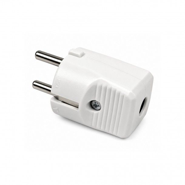 Ficha Macho Schuko Saída Reta 2P+T 16A Branca Ficha Macho Schuko Saída Reta 2P+T 16A Branca
